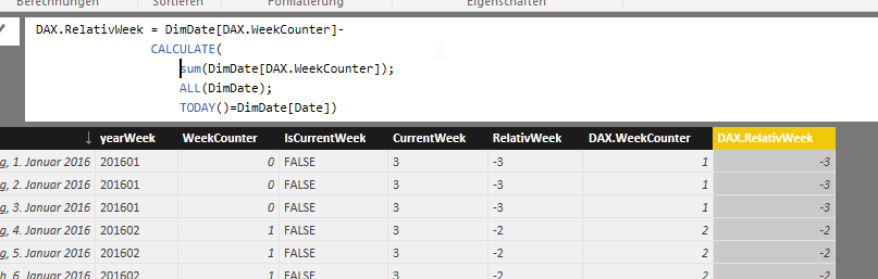 Relative week created by DAX